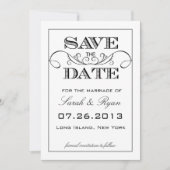 Elegante witte & zwarte 'Save the Date'-aankondigi Save The Date (Voorkant)