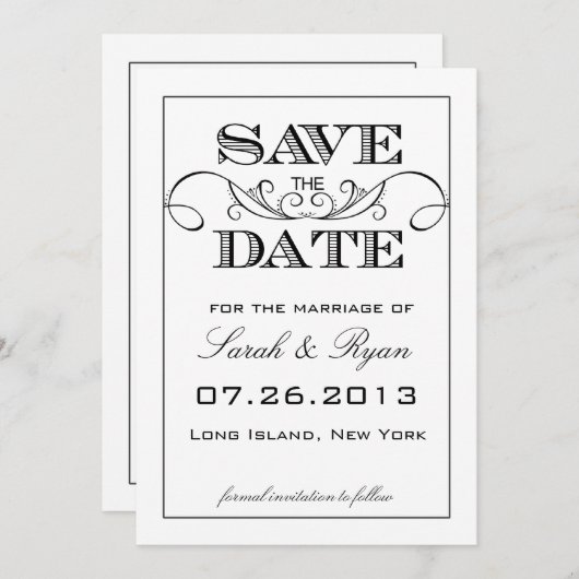 Elegante witte & zwarte 'Save the Date'-aankondigi Save The Date (Voorkant / Achterkant)