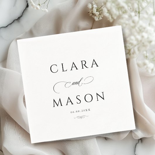 Elegante witte zwarte script bruiloft servet