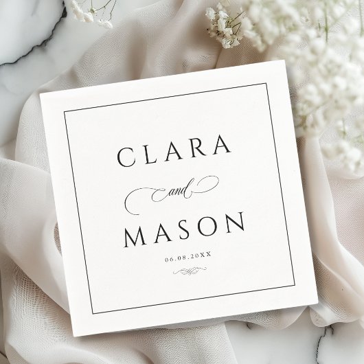 Elegante witte zwarte script bruiloft servet