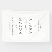 Elegante witte zwarte script bruiloft welkom spandoek (Horizontaal)