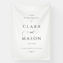 Elegante witte zwarte script bruiloft welkom spandoek