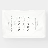 Elegante witte zwarte script bruiloft welkom spandoek (Horizontaal)