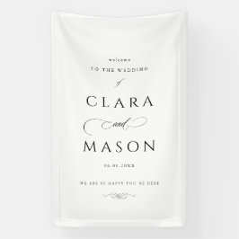 Elegante witte zwarte script bruiloft welkom spandoek