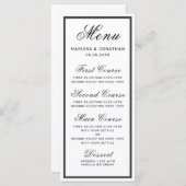 Elegante witte zwarte script chique bruiloft menu (Voorkant / Achterkant)