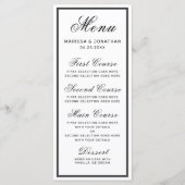 Elegante witte zwarte script chique bruiloft menu (Voorkant)