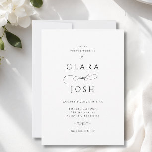 Elegante witte zwarte script huwelijksuitnodiging kaart