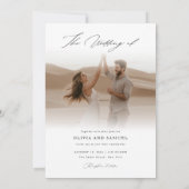 Elegante witte zwarte script overlay foto bruiloft kaart (Achterkant)