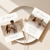 Elegante witte zwarte script overlay foto bruiloft kaart