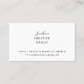 Elegante witte zwarte script professioneel visitekaartje (Achterkant)