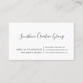 Elegante witte zwarte script professioneel visitekaartje (Voorkant)