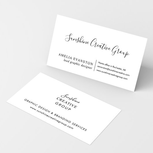 Elegante witte zwarte script professioneel visitekaartje