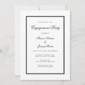 Elegante witte zwarte script verlovingsfeest kaart (Voorkant)