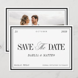Elegante witte & zwarte vintage retro bruiloft save the date