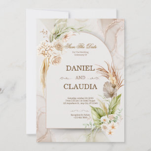 Elegante woestijn chic Pampas & Palm trouw uitnodi Kaart