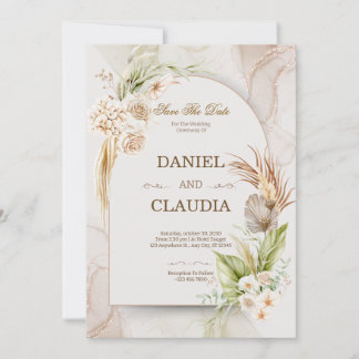 Elegante woestijn chic Pampas & Palm trouw uitnodi Kaart