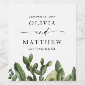 Elegante Woestijnbruiloft. Waterverf Cactus & Scri Wijn Etiket (Enkel label)