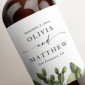 Elegante Woestijnbruiloft. Waterverf Cactus & Scri Wijn Etiket