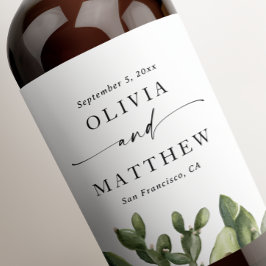 Elegante Woestijnbruiloft. Waterverf Cactus & Scri Wijn Etiket