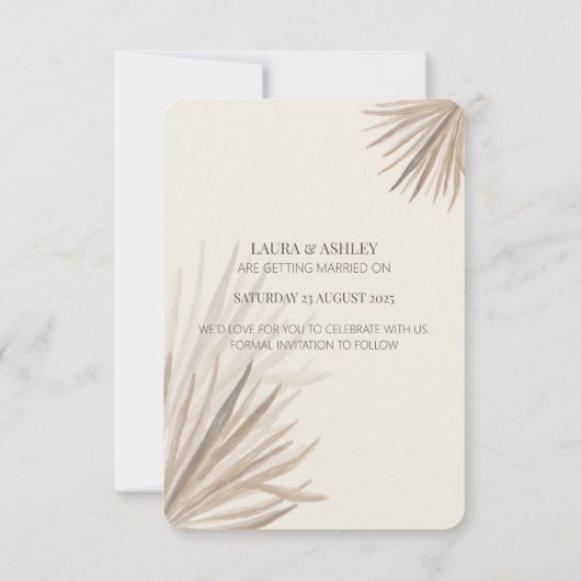 Elegante woestijnpalmen slaan de datumkaarten op (Achterkant)