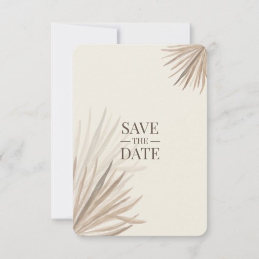 Elegante woestijnpalmen slaan de datumkaarten op (Voorkant)