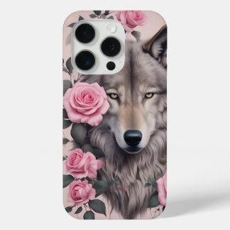 Elegante Wolf en Roos iPhone 15 Pro Hoesje