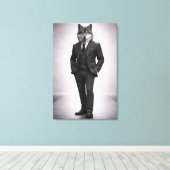 Elegante Wolf in Klassiek Pak Portret Canvas Afdruk (Insitu (Houten vloer))
