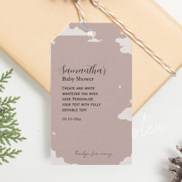 Elegante wolken thema rustieke babyshower dankjewe cadeaulabel