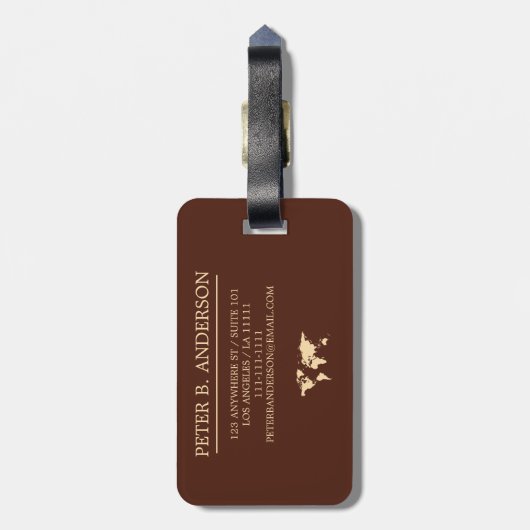 Elegante World Traveller Kaart Hout Monogrammed Na Bagagelabel (Achterkant verticaal)