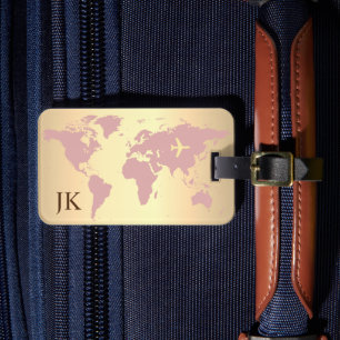 Elegante World Traveller Kaart Monogrammed Naam Bagagelabel