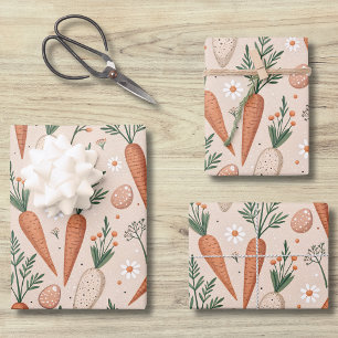 Elegante wortelen met bloesems en kleine eitjes inpakpapier vel
