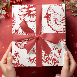 Elegante XL Rode Kardinaal Vogel, Pine, Winter Ber Cadeaupapier