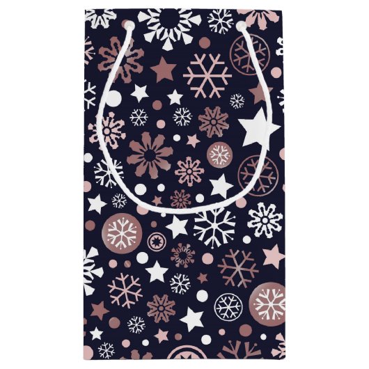 Elegante xmas roos gouden metallic sneeuwvlokken klein cadeauzakje (Achterkant)