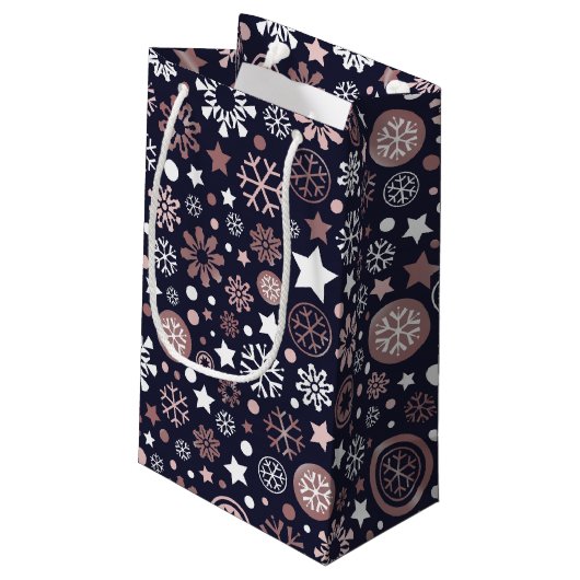 Elegante xmas roos gouden metallic sneeuwvlokken klein cadeauzakje (Achterkant Gekanteld)