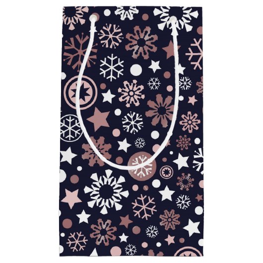 Elegante xmas roos gouden metallic sneeuwvlokken klein cadeauzakje (Voorkant)