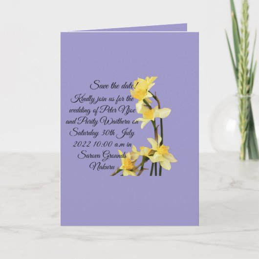 Elegante Yellow Daffodil bruiloft Save the Date Ka Kaart (Voorkant)