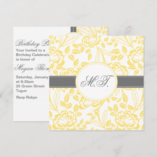 Elegante Yellow Rose Design verjaardagsuitnodiging Kaart (Voorkant / Achterkant)