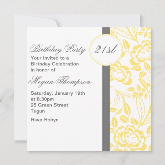 Elegante Yellow Rose Design verjaardagsuitnodiging Kaart (Achterkant)