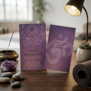 Elegante Yoga Bloemrijke Mandala Om Symbool Paarse Visitekaartje