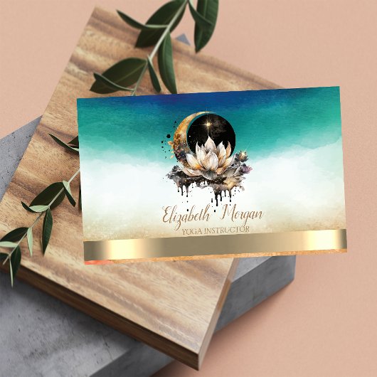 Elegante Yoga Instructeur Lotus Moon Sun Visitekaartje