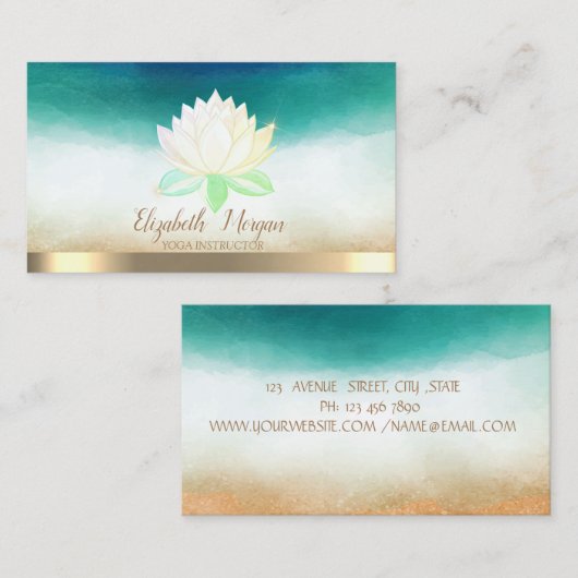 Elegante Yoga Instructeur Lotus Waterverf Visitekaartje (Voorkant / Achterkant)