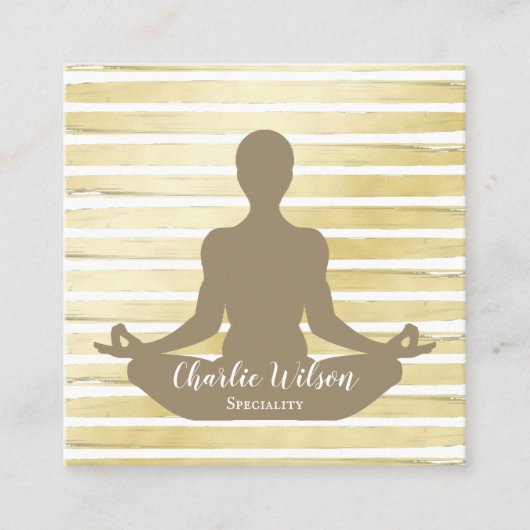 Elegante yoga witte sepia bruin gouden verf gestre vierkante visitekaartje (Voorkant)