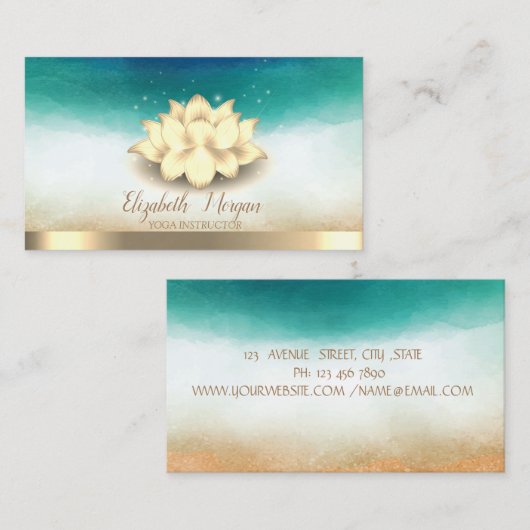 Elegante yogaleraar Gold Lotus Waterverf Visitekaartje (Voorkant / Achterkant)