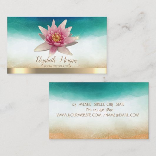 Elegante yogaleraar Waterverf Lotus Visitekaartje (Voorkant / Achterkant)