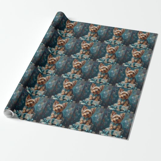 Elegante Yorkshire Terrier-hond Vakantie Cadeau St Cadeaupapier (Uitgerold)
