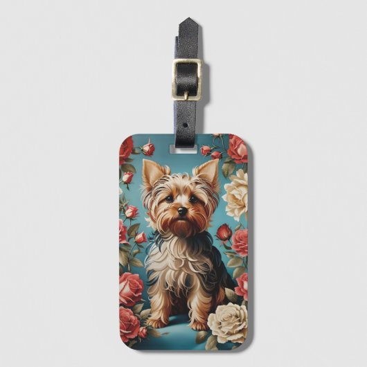 Elegante Yorkshire Terrier Portrait Roos Tuin Bagagelabel (Voorkant (verticaal))