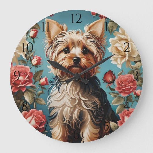 Elegante Yorkshire Terrier Portrait Roos Tuin Grote Klok (Voorkant)