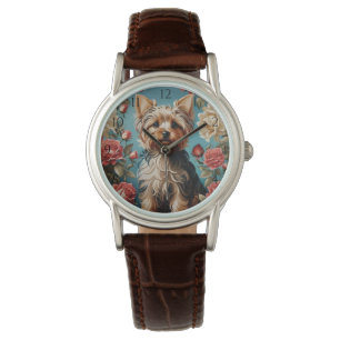 Elegante Yorkshire Terrier Portrait Roos Tuin Horloge