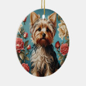 Elegante Yorkshire Terrier Portrait Roos Tuin Keramisch Ornament (Rechts)