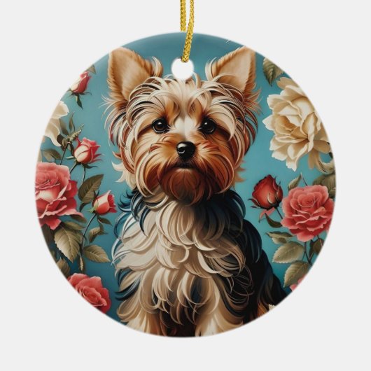 Elegante Yorkshire Terrier Portrait Roos Tuin Keramisch Ornament (Voorkant)